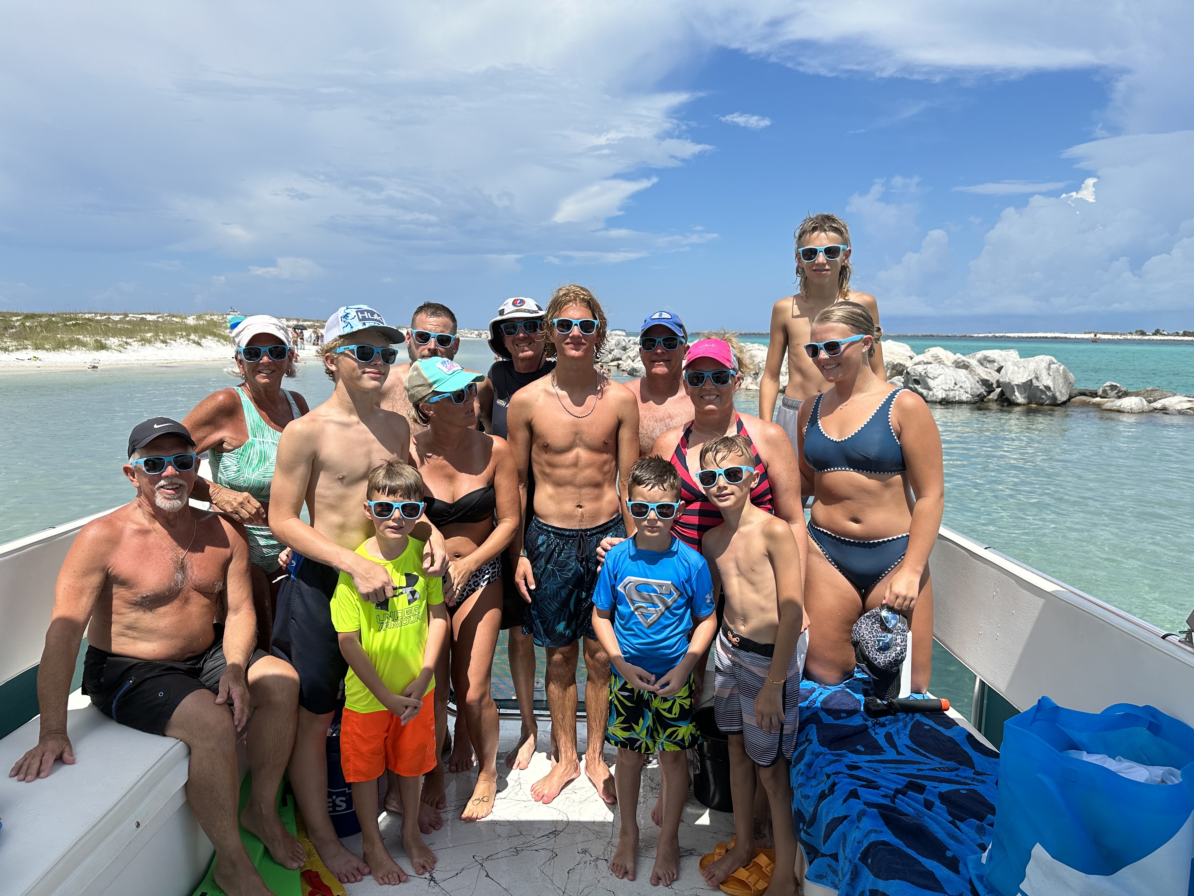 Large private group enjoying a Shell Island dolphin tour in Panama City Beach